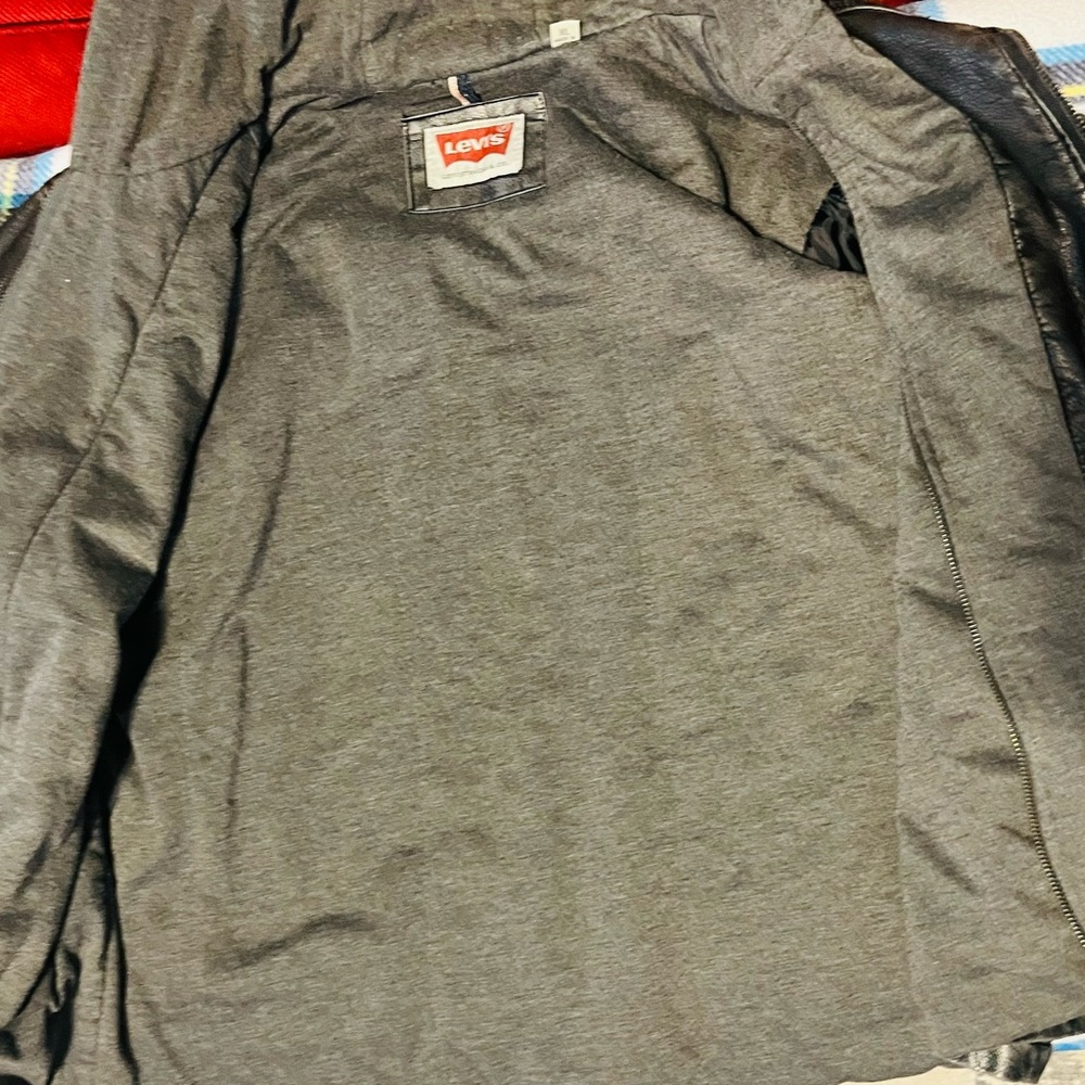Levi's Hooded Faux Leather Black Jacket sz XL - Picture 6 of 11